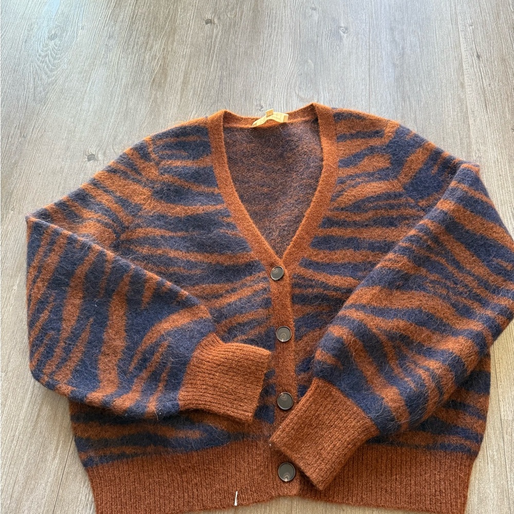 Sezane Brown and Blue Striped Sweater